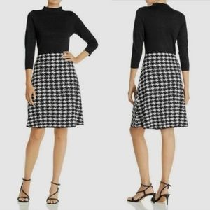 Nanette Lepore Houndstooth Fit & Flare 3/4 Sleeve Mini Dress